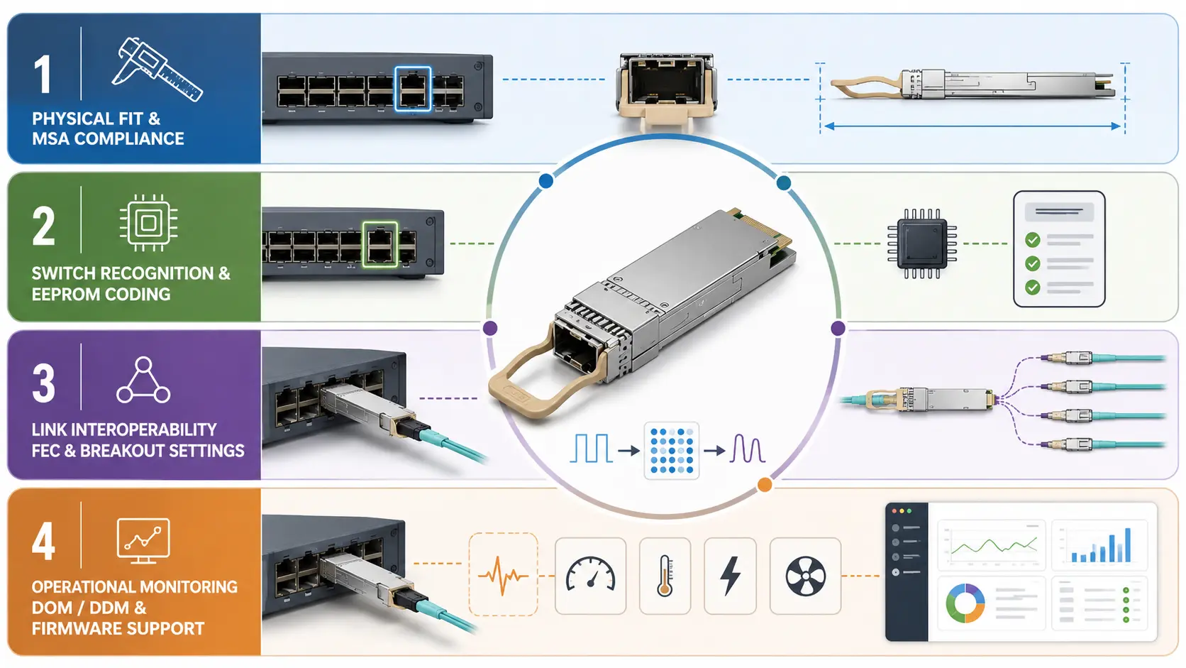 QSFP28-kompatibilitet: MSA, EEPROM, FEC & Support